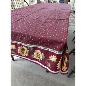 VTG Country Farmhouse Sunflower Border Tablecloth 59x104 Rectangle Red Yellow